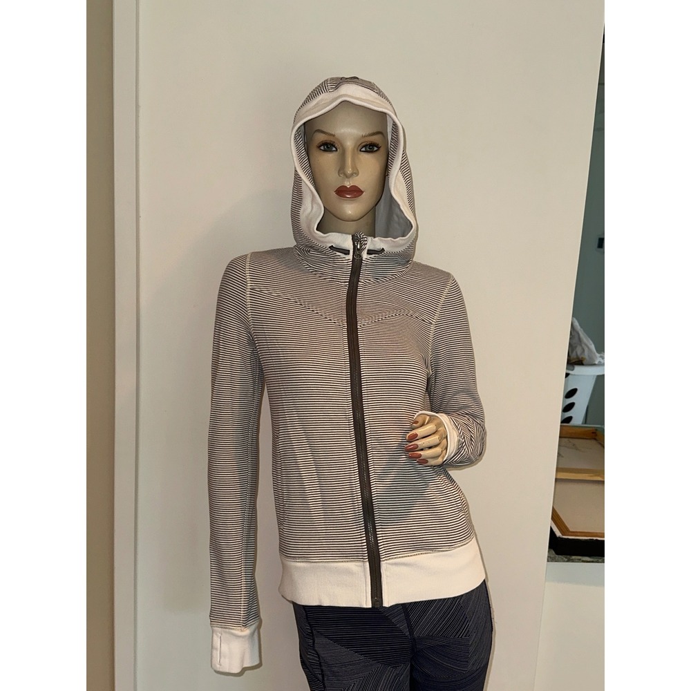 Lululemon Bliss Break Hoodie Full Zip Striped White Grey French Terry Jacket 4